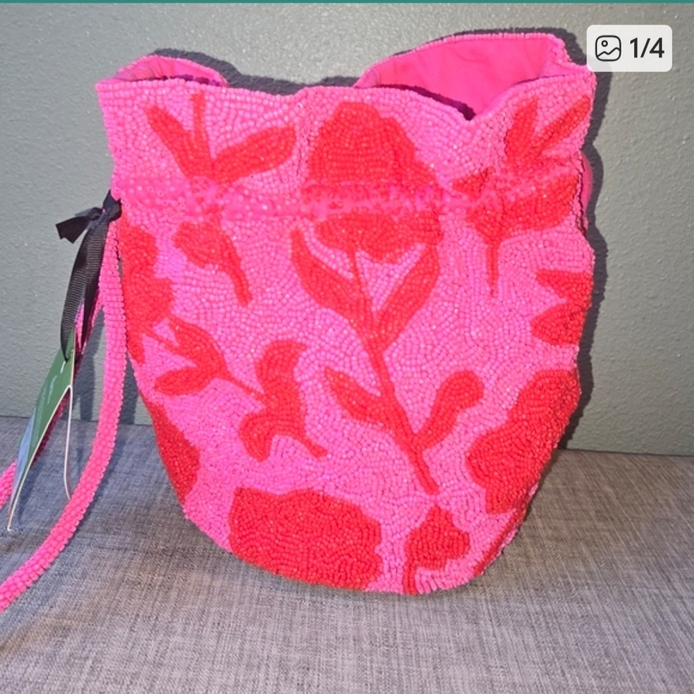 KATE Spade/Target collaboration Vibrant Pink Floral Beaded Hobo Bag - Picture 5 of 5